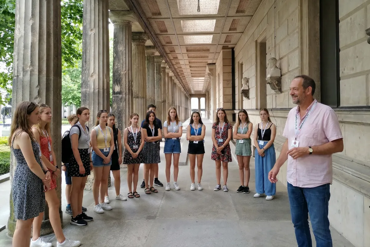 Klaus with a group standing in one of the Colonnades