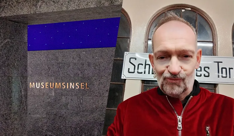Montage showing the Gleis of U-Bahn Museumsinsel und Selfie von Autor, Klaus, am Hochbahnhof Schlesisches Tor