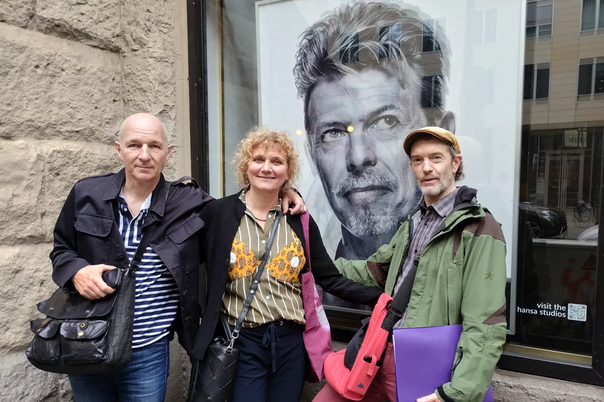 Dan and tour guests in front of the Hansa Studio