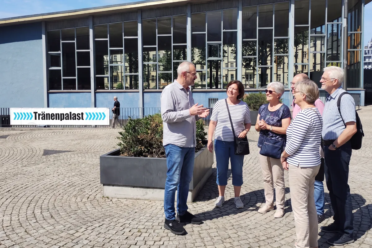 Tour group in front of the Palace of Tears (Tränenpalast) in Berlin