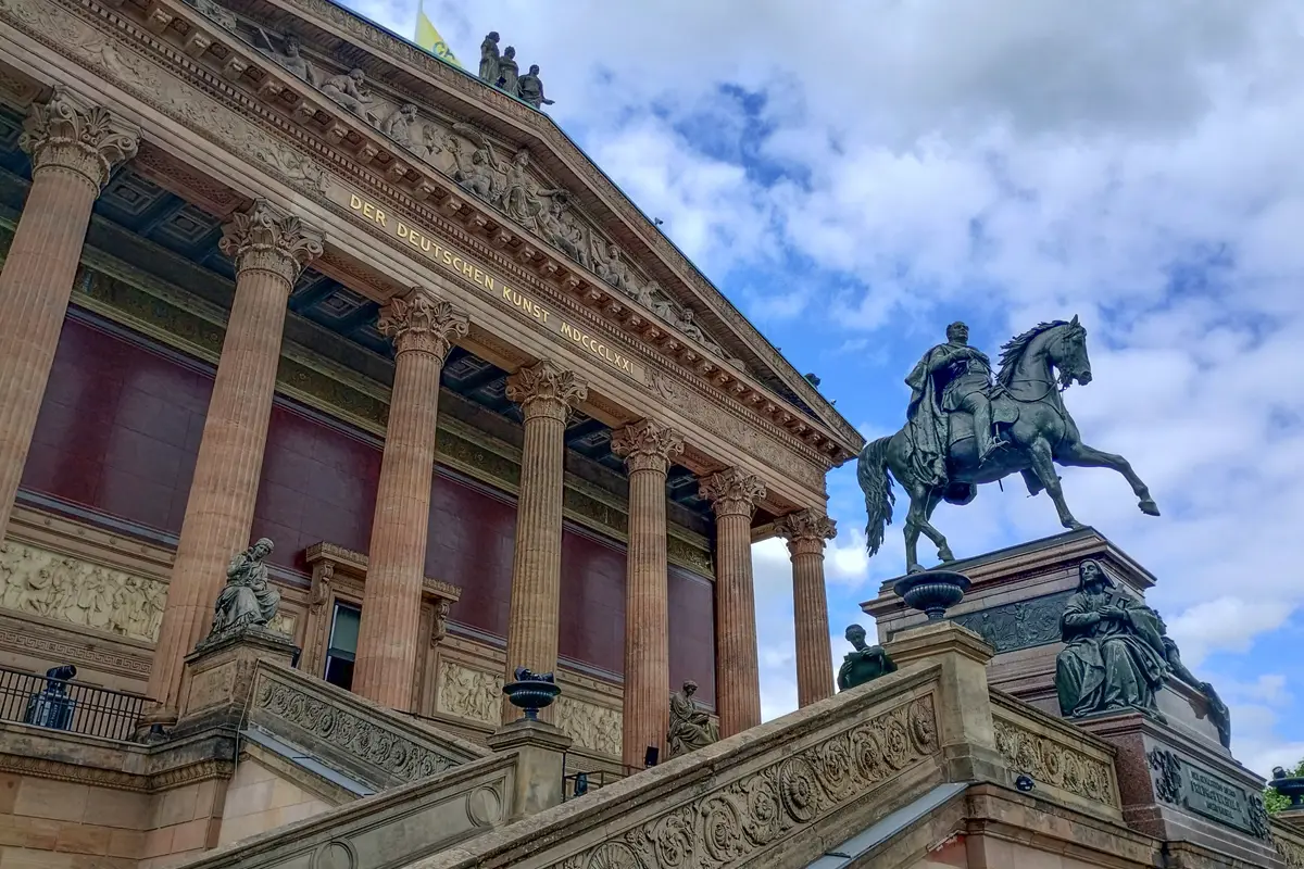 The front of the Alte Nationalgalerie with bronze sculpture of Frederick William IV.