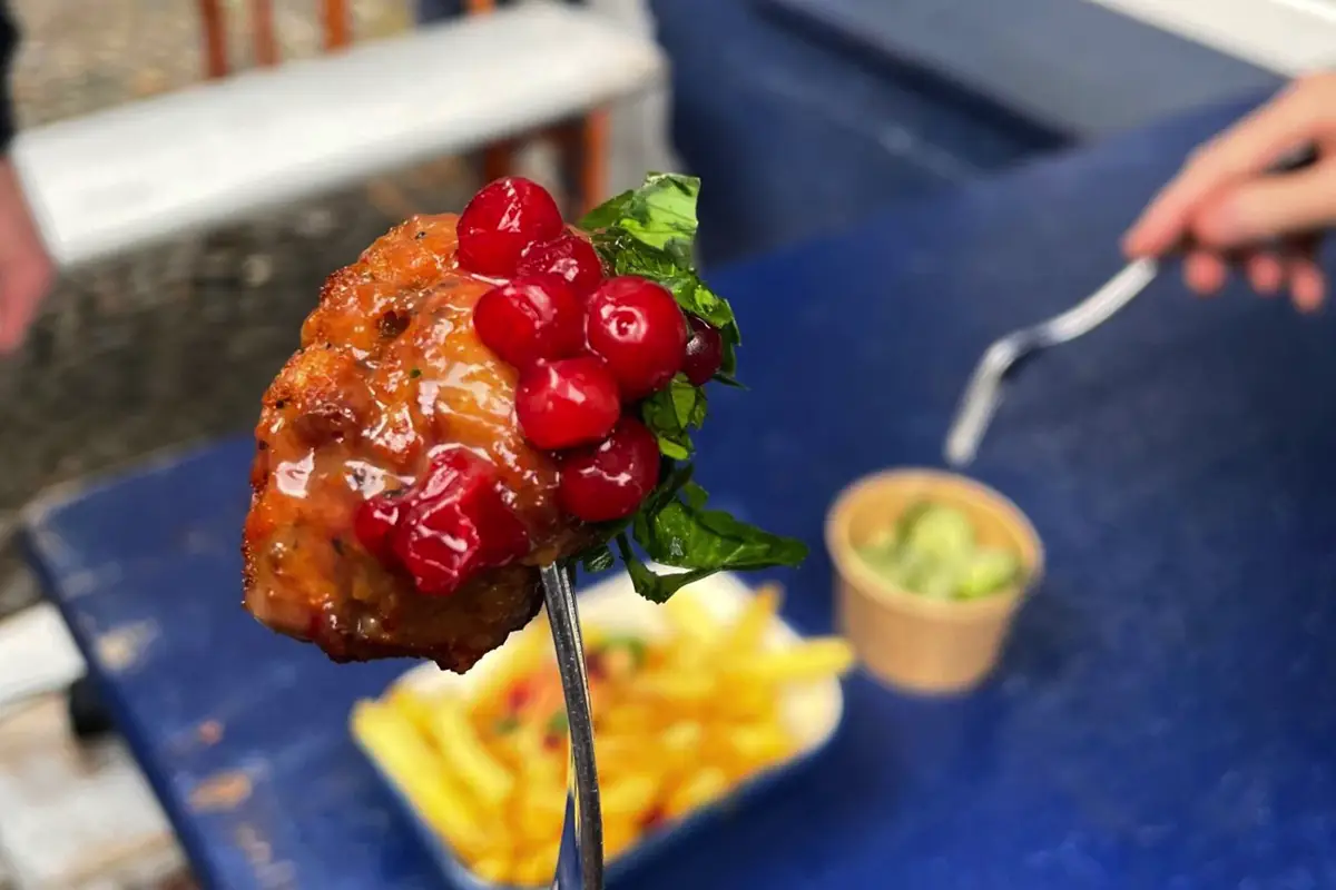 Close-up of a Swedish meatball
